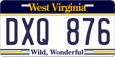 WV license plate DXQ876