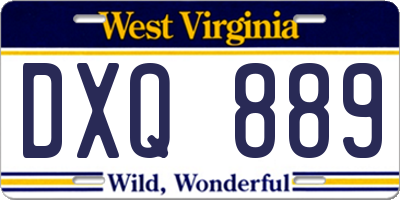 WV license plate DXQ889