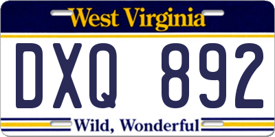 WV license plate DXQ892