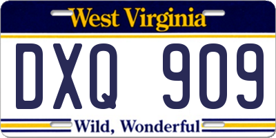 WV license plate DXQ909