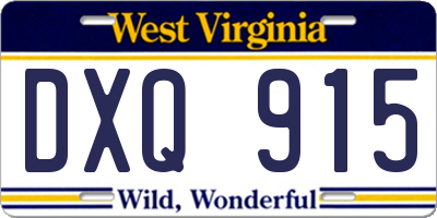 WV license plate DXQ915