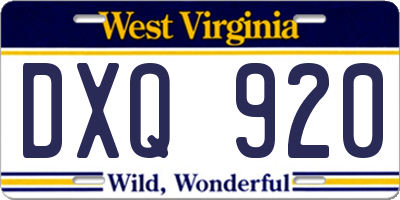 WV license plate DXQ920