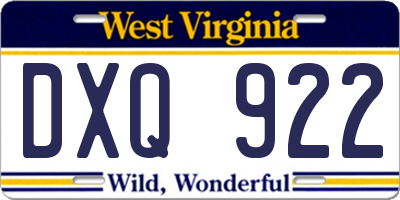 WV license plate DXQ922