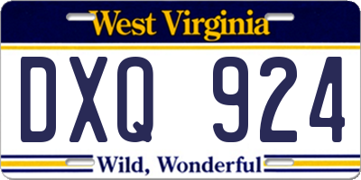 WV license plate DXQ924