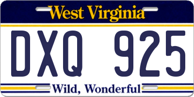 WV license plate DXQ925