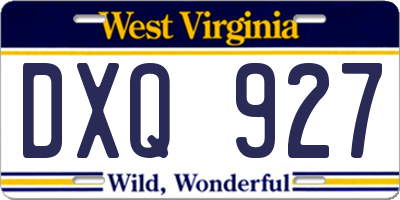 WV license plate DXQ927