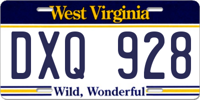 WV license plate DXQ928
