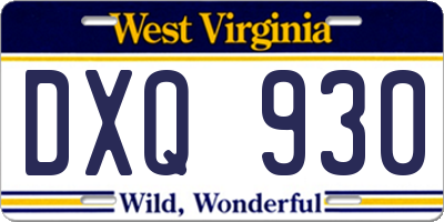 WV license plate DXQ930