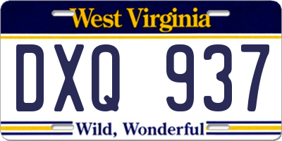 WV license plate DXQ937