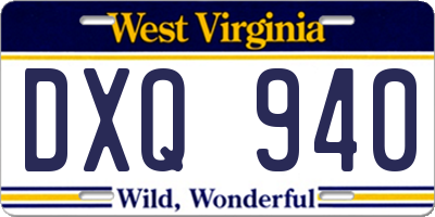 WV license plate DXQ940