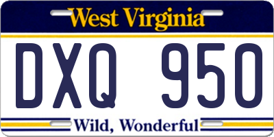 WV license plate DXQ950