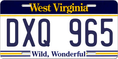 WV license plate DXQ965