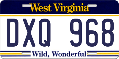 WV license plate DXQ968