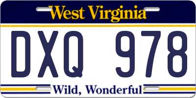 WV license plate DXQ978