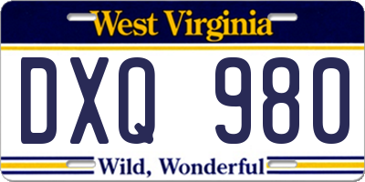 WV license plate DXQ980