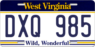 WV license plate DXQ985
