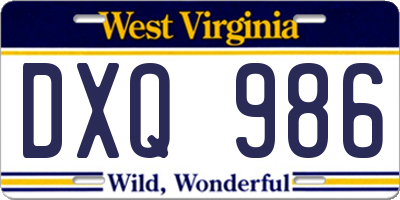 WV license plate DXQ986