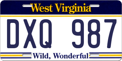 WV license plate DXQ987