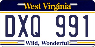 WV license plate DXQ991