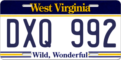 WV license plate DXQ992