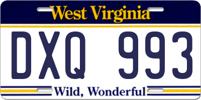 WV license plate DXQ993