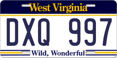 WV license plate DXQ997