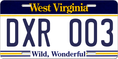 WV license plate DXR003