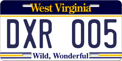 WV license plate DXR005