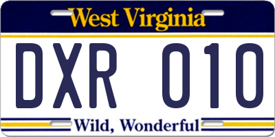 WV license plate DXR010