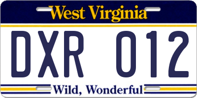 WV license plate DXR012