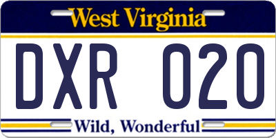 WV license plate DXR020