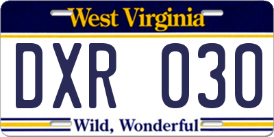 WV license plate DXR030