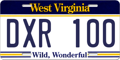 WV license plate DXR100