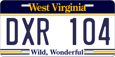 WV license plate DXR104