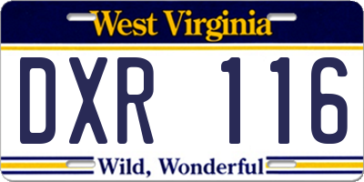 WV license plate DXR116
