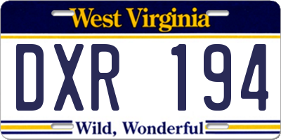 WV license plate DXR194