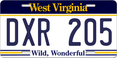 WV license plate DXR205