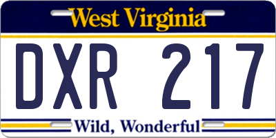 WV license plate DXR217