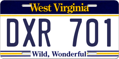 WV license plate DXR701
