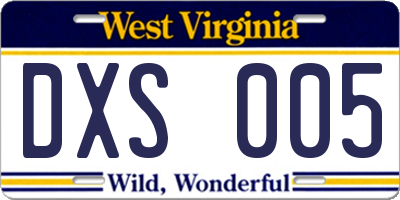 WV license plate DXS005