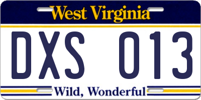 WV license plate DXS013
