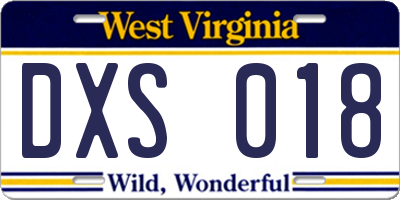 WV license plate DXS018