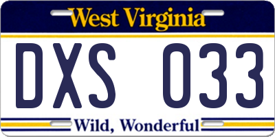 WV license plate DXS033