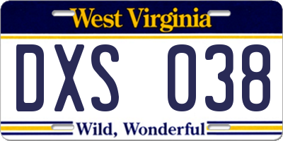 WV license plate DXS038