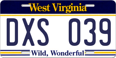 WV license plate DXS039
