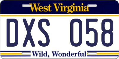 WV license plate DXS058