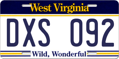 WV license plate DXS092