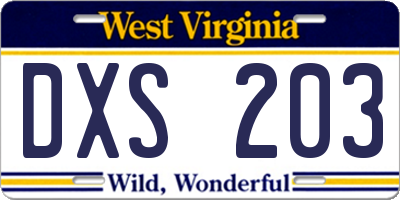 WV license plate DXS203