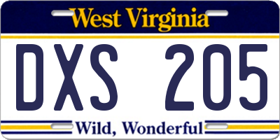 WV license plate DXS205