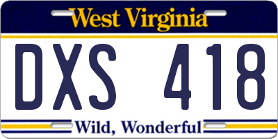 WV license plate DXS418